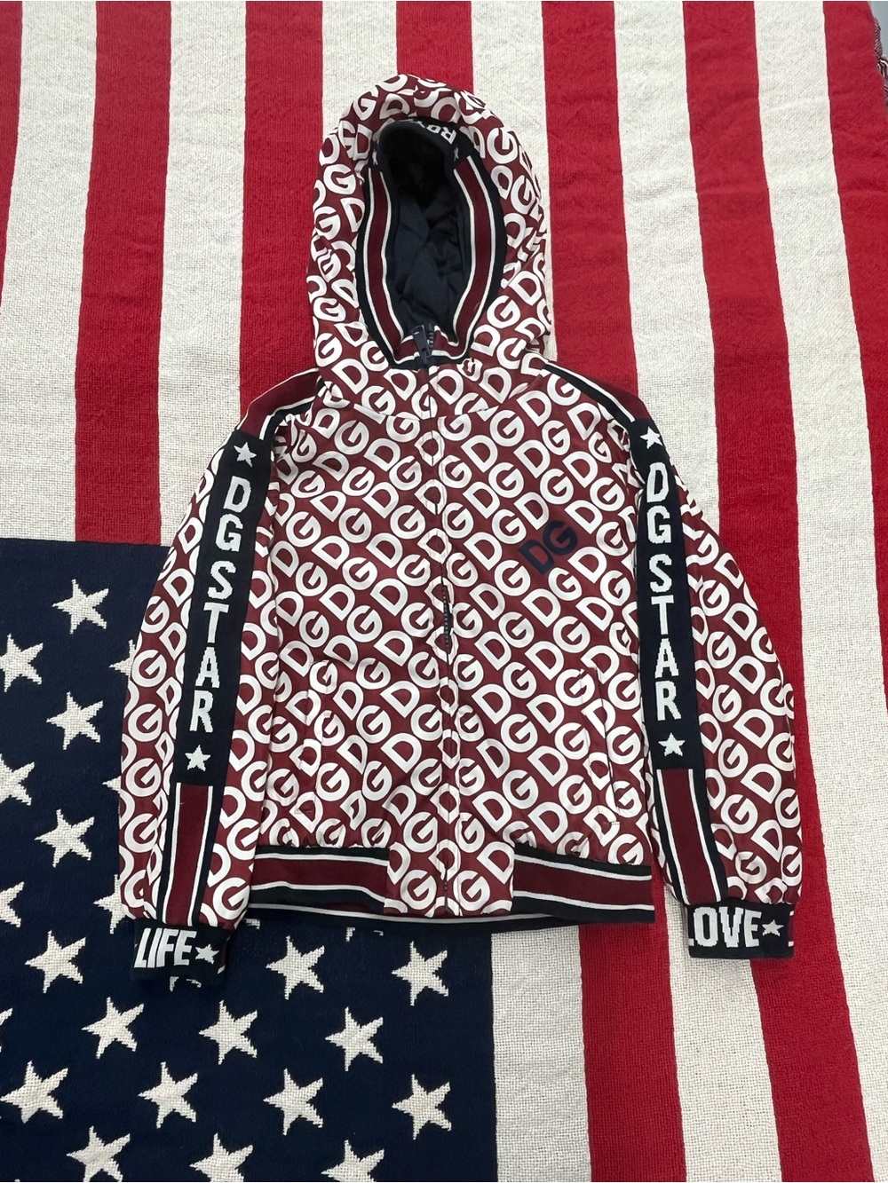 Dolce & Gabbana Burgundy Logo-Print Kids Puffer Jacket Boys Size 5